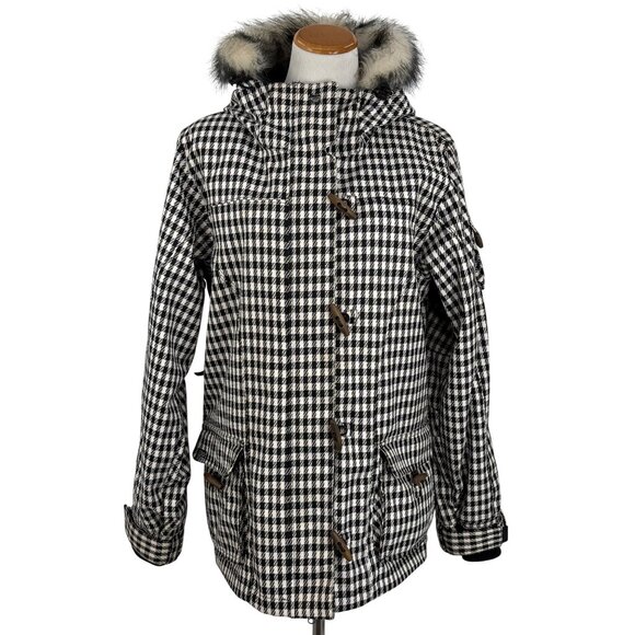 Vtg Y2K Roxy Snowboard Jacket Limited 5K Faux Fur Toggle Plaid Coat | Snow Bunny - Picture 3 of 15